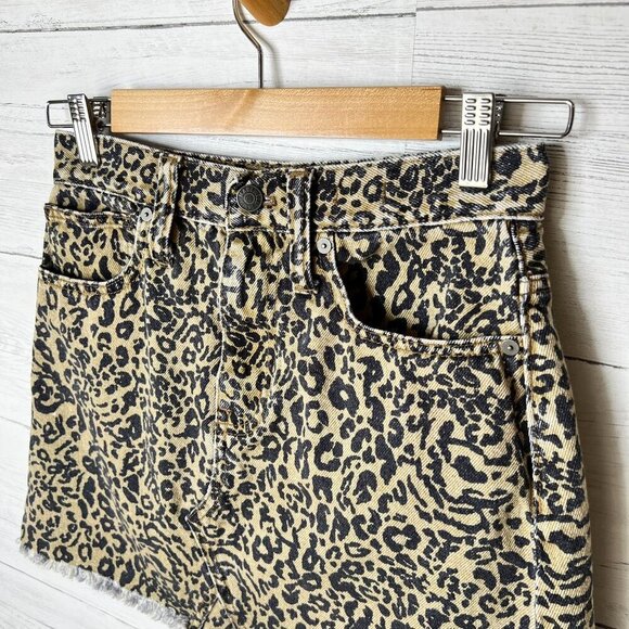 Madewell Skirt Womens Size 25 Rigid Denim A Line Leopard Mini 100% Cotton - Picture 8 of 16